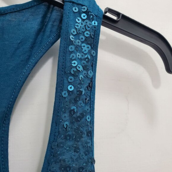 Express Dreamweight Cotton Women's Teal Sequin Front Modal Racerback Tank Top M - Picture 2 of 6